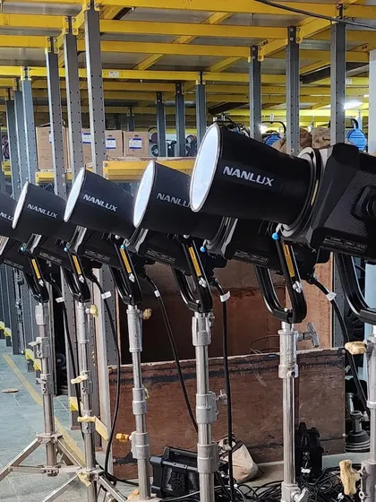 The bi-color Nanlux Evoke 1200B, an upgraded version of the popular 1200 model, lined up and ready for rental. We are constantly updating our inventory with the latest and most reliable technology.