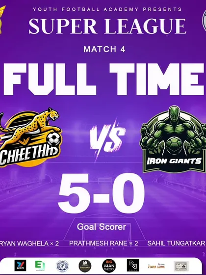 A dominant 5-0 win for the Cheethas over the Iron Giants.