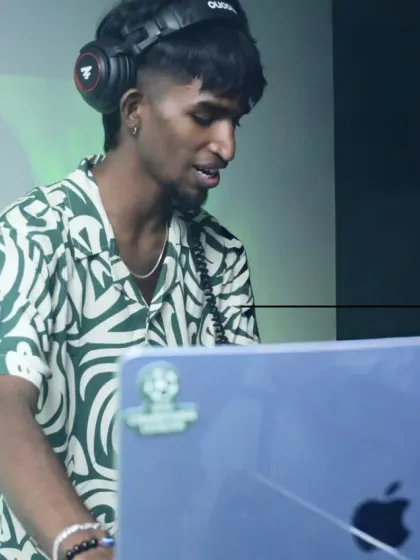 In the zone during the Hip Hop Tamizha fan party. It's pure focus and passion, ensuring every beat and transition is perfect for the fans.
