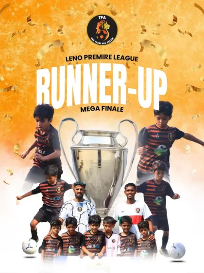 Proud runners-up. Our U9 team fought hard in the Leno Premiere League Mega Finale, showcasing incredible spirit.
