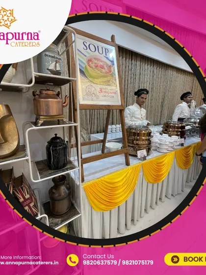 A classic soup counter setup with vintage-style decor. We pay attention to the small details to create a cohesive theme for your event.