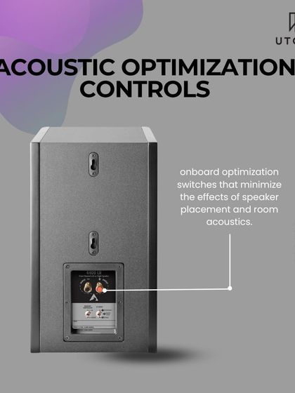 Every room has unique acoustics. Our speakers feature onboard acoustic optimization controls, allowing us to fine-tune the sound to minimize the effects of speaker placement and room characteristics, ensuring the best possible audio experience.