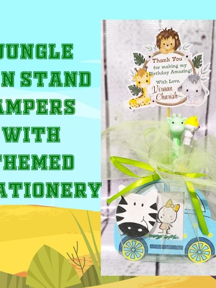 Here is another version of the jungle pen stand hamper, this time with a zebra-themed holder and a custom thank you tag.