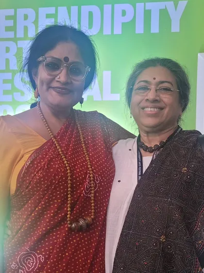 With a fellow art enthusiast at the Serendipity Arts Festival. Festivals are a wonderful place to connect with other rasikas.