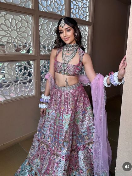 The model showcasing the full look from the Pune masterclass, a perfect ensemble for a spring wedding.