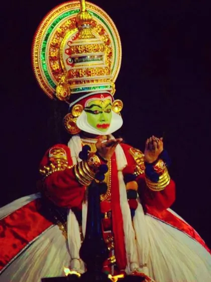 A throwback to my college days performing Kathakali. Portraying the male character of Arjuna taught me how to embody different energies and use elaborate costumes and makeup to transform.