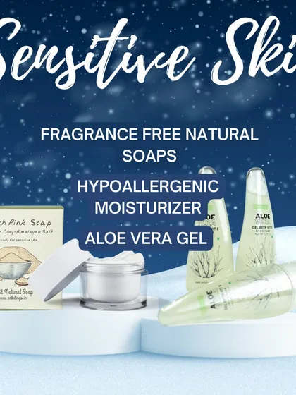 For sensitive skin in winter, choose fragrance-free natural soaps like our French Pink soap, a hypoallergenic moisturizer, and our soothing Aloe Vera Gel.