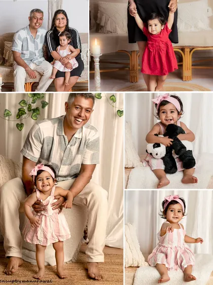 From a family portrait filled with love to a little one taking her first steps, I capture the entire journey. This collage shows the variety within a single session, documenting both posed family moments and the candid, playful personality of your growing child.