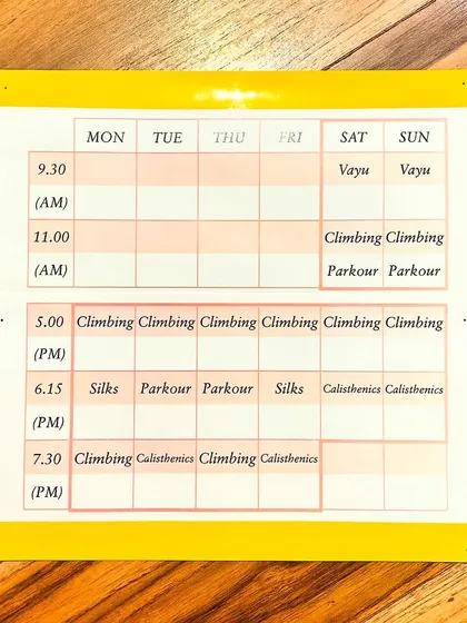 Here is our current class schedule. Find a time that works for you and come join us. A monthly pass gives you access to all our classes, from aerials to climbing.