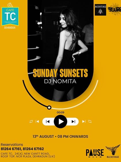 This flyer was for a "Sunday Sunsets" event at Cafe TC in Dehradun, where I played a mix of Bollywood and commercial tracks.
