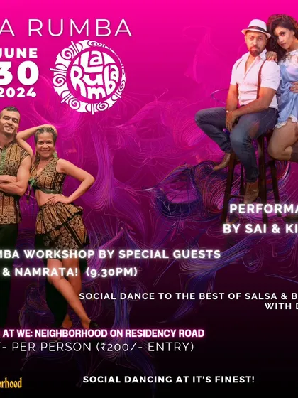This is your invitation to LA RUMBA, our biggest weekly social dancing night in Bangalore. We feature guest instructors, special performances, and the best Salsa and Bachata music to keep you on the floor.