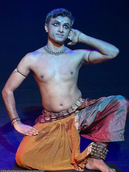 An expressive moment from a solo performance of 'ATAH'. This is where I connect directly with the audience, sharing the story through intricate expressions and gestures.