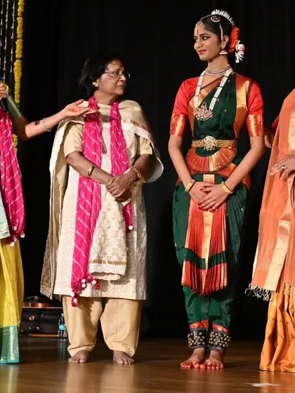On stage with my student Anvita Jain and esteemed guests after her performance. It is a moment of public introduction for the shishya to the world of connoisseurs.