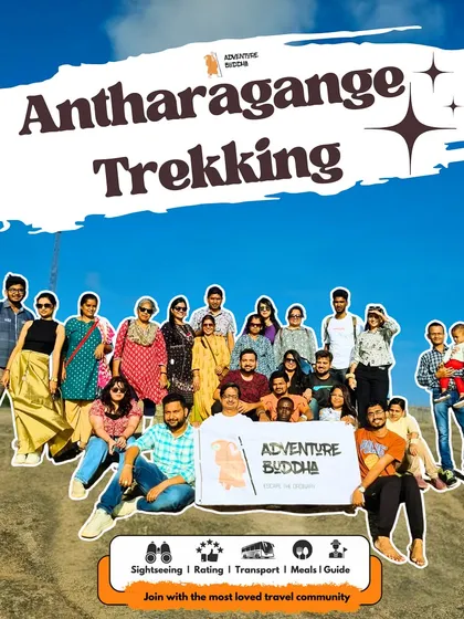 The group at Antharagange, famous for its volcanic rock formations and cave exploration. A thrilling one-day trek for the adventurous.