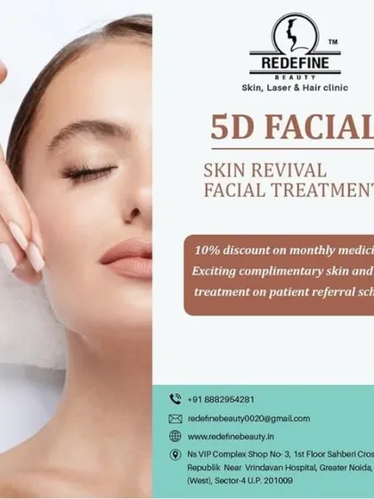 The 5D Facial is a complete skin revival treatment. This graphic emphasizes its rejuvenating properties and our commitment to providing excellent care for our clients.