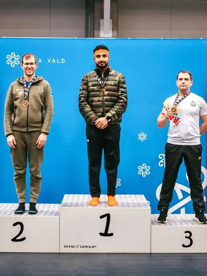 Our shooter Upraj Singh stands proudly at the top of the podium after winning an individual gold at the Elva Open Air tournament.