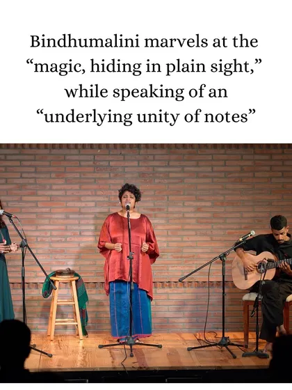 Bindhumalini and her collaborators during the 'Many Moons' performance. She spoke of the "magic, hiding in plain sight," and the "underlying unity of notes" that connects different musical forms.