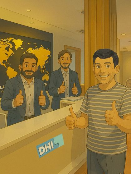 **A Warm Welcome at DHI:** This Ghibli-style illustration captures the friendly and reassuring experience of visiting a DHI clinic. A happy client gives a thumbs-up, reflecting the positive atmosphere we cultivate.