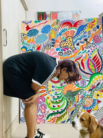 Taking a closer look at the details. Even with so much left to do, the painting already has a life of its own.