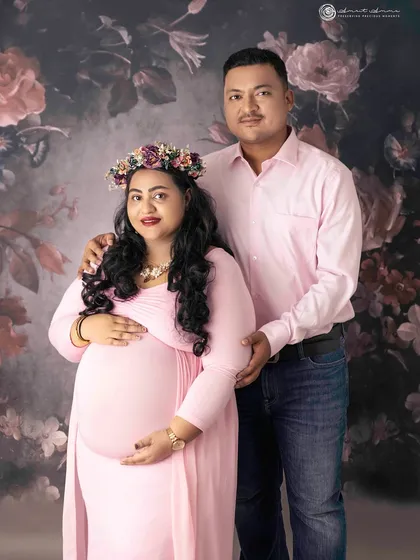 Another lovely couple's pose from the same session, showing how a slight change in expression and posture can create a whole new feeling in the portrait.