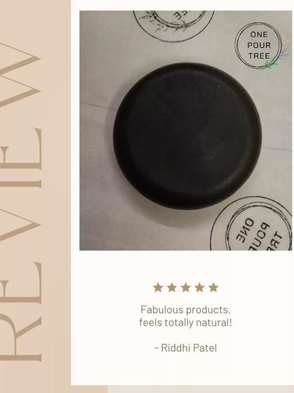 A customer review highlighting our "fabulous" and "totally natural" products, featuring the Activated Charcoal soap.