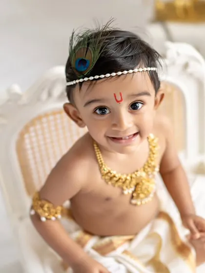 Celebrating our culture and creating divine memories. My Krishna Janmashtami sessions are a special way to see your little one as the playful, innocent Krishna, creating portraits you'll treasure forever.