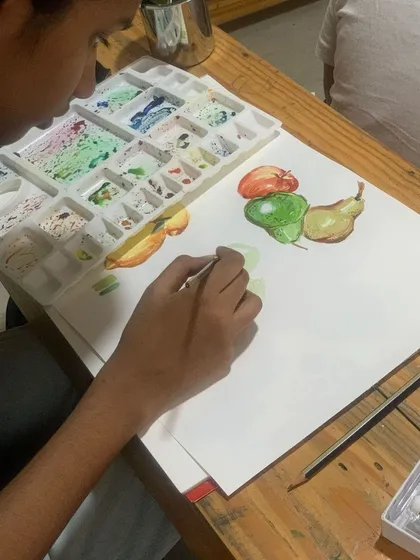 Students in our Foundation in Watercolor course practice painting fruits and vegetables. This is a great way to master the vibrant hues and textures found in nature.