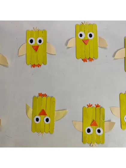 These adorable little chicks were made using ice cream sticks, paper, and googly eyes. It's a simple yet super fun craft that all our campers loved.
