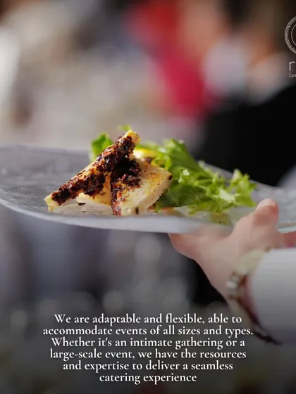 A close-up of a freshly prepared appetizer on a unique glass plate. We are adaptable and flexible, with the resources and expertise to deliver a seamless catering experience for events of all sizes.