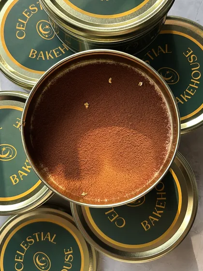 Our Cosmic Tins are designed to be collectible and reusable. They keep your dessert fresh and serve as a lovely keepsake.