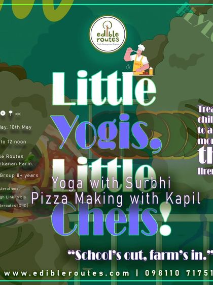 A summary poster for the "Little Yogis, Little Chefs" event, combining all the key information.