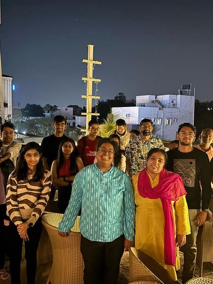 Our 'Telescope Exploration' group gathers on the rooftop after an indoor session. It was a wonderful night of learning and stargazing, with a hands-on observation of the full moon.