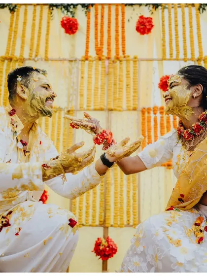 The pure, unadulterated fun of a Haldi ceremony. Rohan and Ananya's laughter was contagious as they were covered in love and turmeric by their family and friends.