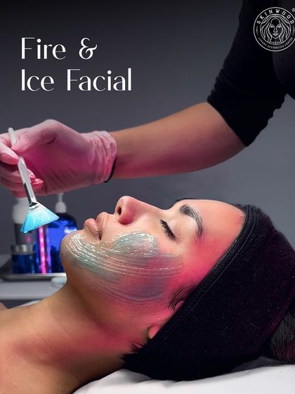 The Fire & Ice Facial, often called the "Red Carpet Facial," being applied. This treatment uses a combination of warming and cooling sensations to resurface and rejuvenate the skin.