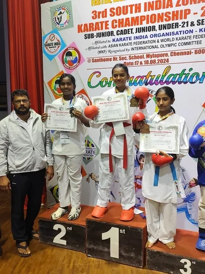 Golden victory! I am incredibly proud of my student Shikha, who brought home the Gold medal at the South India Zonal Karate Championship. This is what dedication looks like.