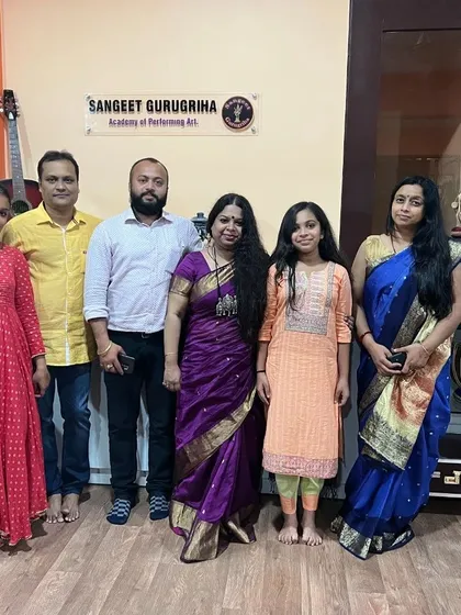 Our gurus and students at the Sangeet Gurugriha Bangalore center. We foster a close-knit 'gharana' atmosphere where every student is part of our musical family.