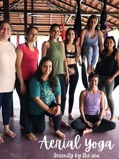 A wonderful group from our last aerial yoga session at the "Serenity by the Sea" retreat. The smiles say it all! It was a joy to fly with these amazing women.