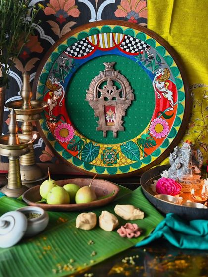 The Buddha (Mercury) frame, styled with offerings of green fruits and leaves. The artwork is filled with symbols of vegetation and learning, reflecting Mercury's domain over intellect, communication, and growth.