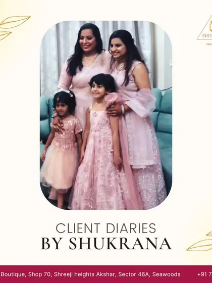 Creating coordinated outfits for families is one of my greatest joys. This client diary features a mother and her daughters in matching custom-designed pink ensembles, celebrating their bond through fashion.