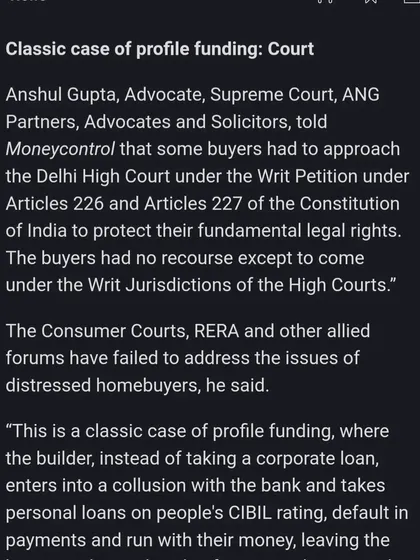 A quote from my interview with Moneycontrol where I describe how builders use subvention schemes for 'profile funding'. Instead of taking corporate loans, they use the CIBIL ratings of individual buyers to get personal loans and then default, leaving buyers with no home and a massive debt.