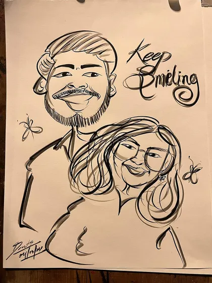 A lovely couple's portrait with the message 'Keep Smiling'.