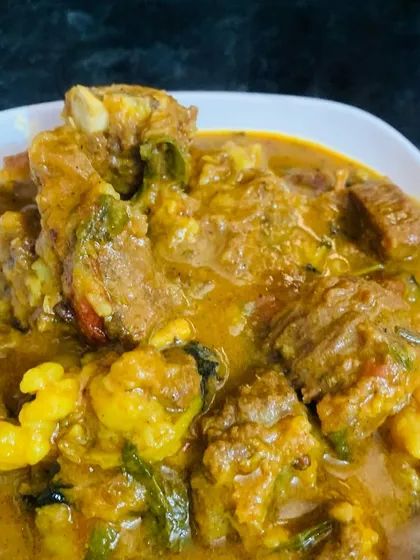 This is my masala beef curry, which was on the menu today. It's rich, spicy, and perfect with rice.