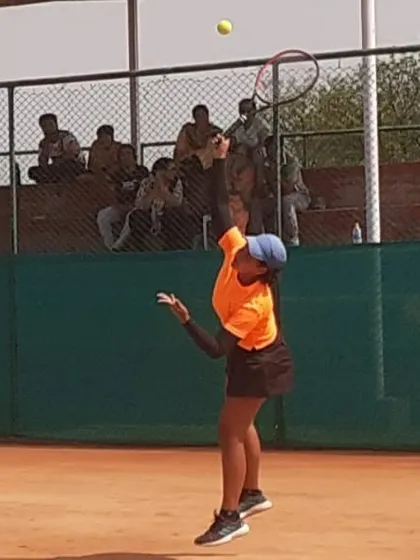 The service motion of a finalist. Samaira Malik during her impressive run at the AITA National Series tournament.