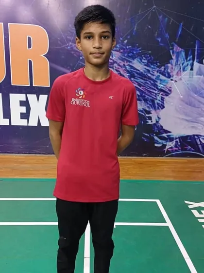 A portrait of our champion, Mayuresh, at the Konkan Region Badminton Tournament, reflecting the focus and determination we instill in our players.