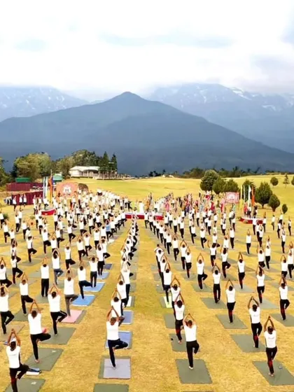 It is a powerful experience to lead hundreds of people in unison, celebrating yoga with the Himalayas as our witness. This was at a large event I organized for the Yol Army Cantonment.