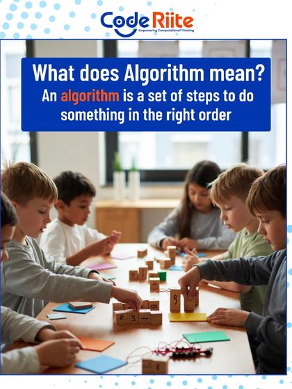 What is an algorithm? I explain it simply: an algorithm is just a set of steps to do something in the right order. Here, kids use blocks to build and follow their own sets of instructions.