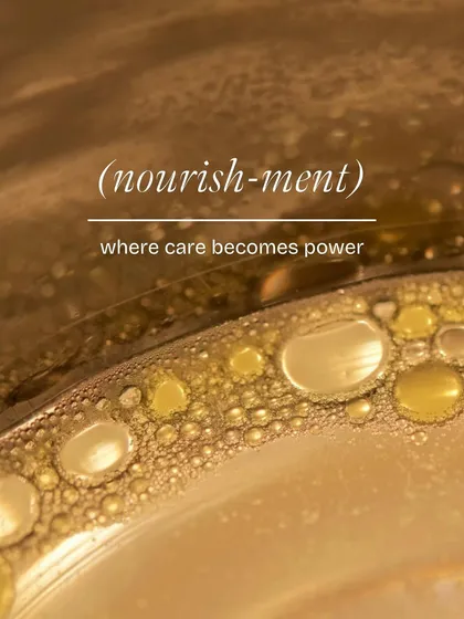 We believe that nourishment is where care becomes power. This abstract image captures the essence of our luxurious oils, which are formulated to feed your skin and restore its vitality.