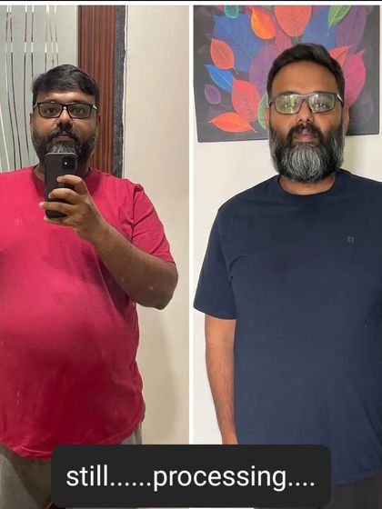 My client Vimal's transformation from 111kg to 86kg. This is a huge achievement and a testament to his dedication.