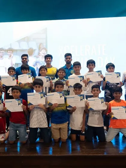 Our youngest superstars from the U7, U9, and U11 Xcelerate teams proudly display their certificates at the annual awards ceremony. This celebrates the start of their promising football journeys.