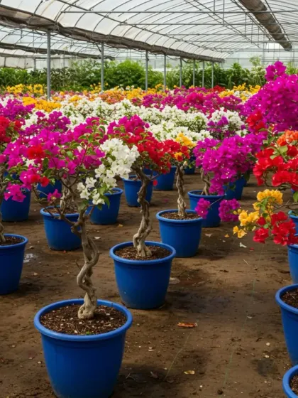 Another view from my greenhouse, showing the scale of my bougainvillea operation. The vibrant colors and consistent quality across hundreds of plants demonstrate my commitment to providing top-tier nursery stock.